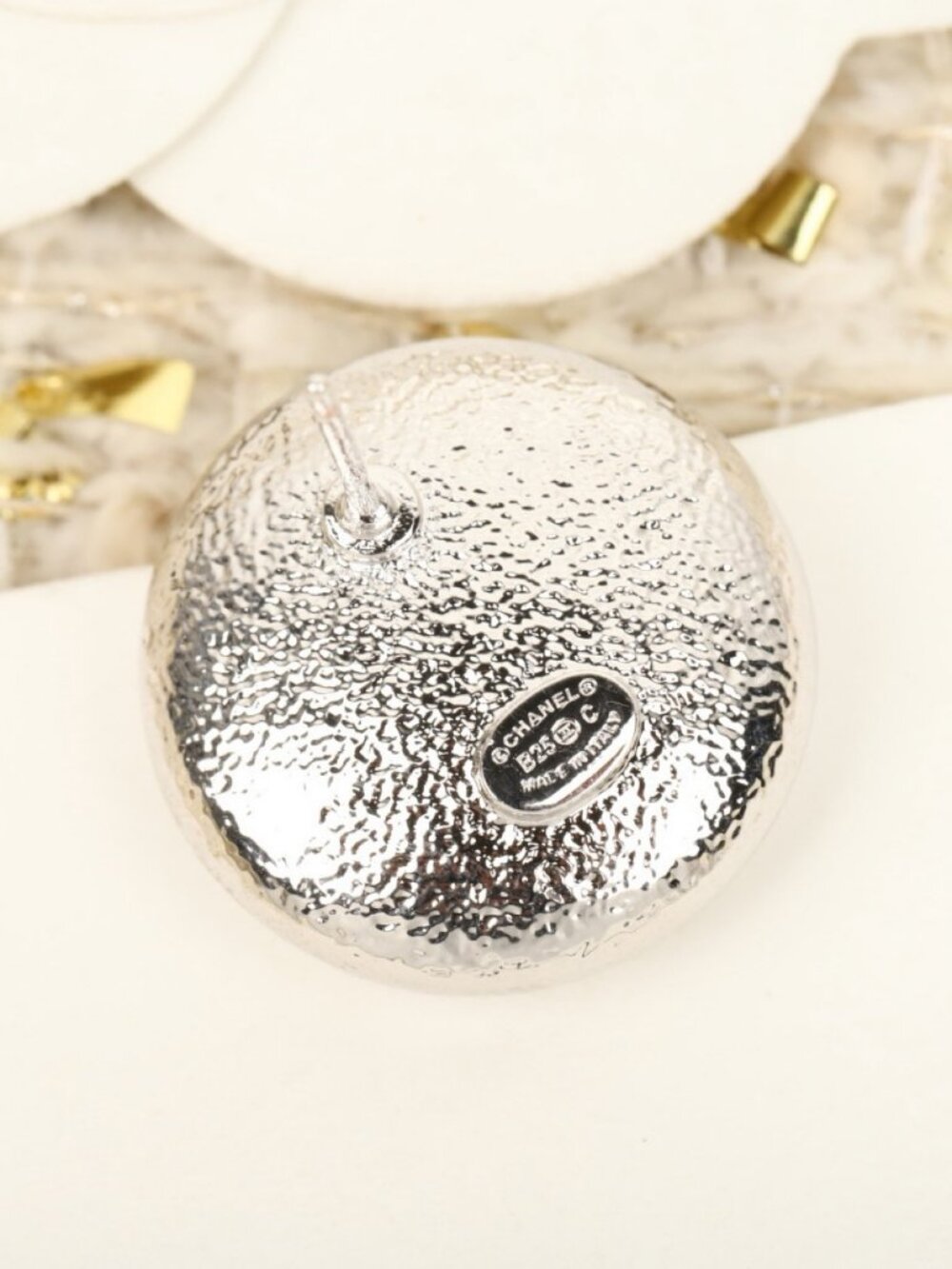 Chanel Silver-Tone Hammered Dome Stud Earrings